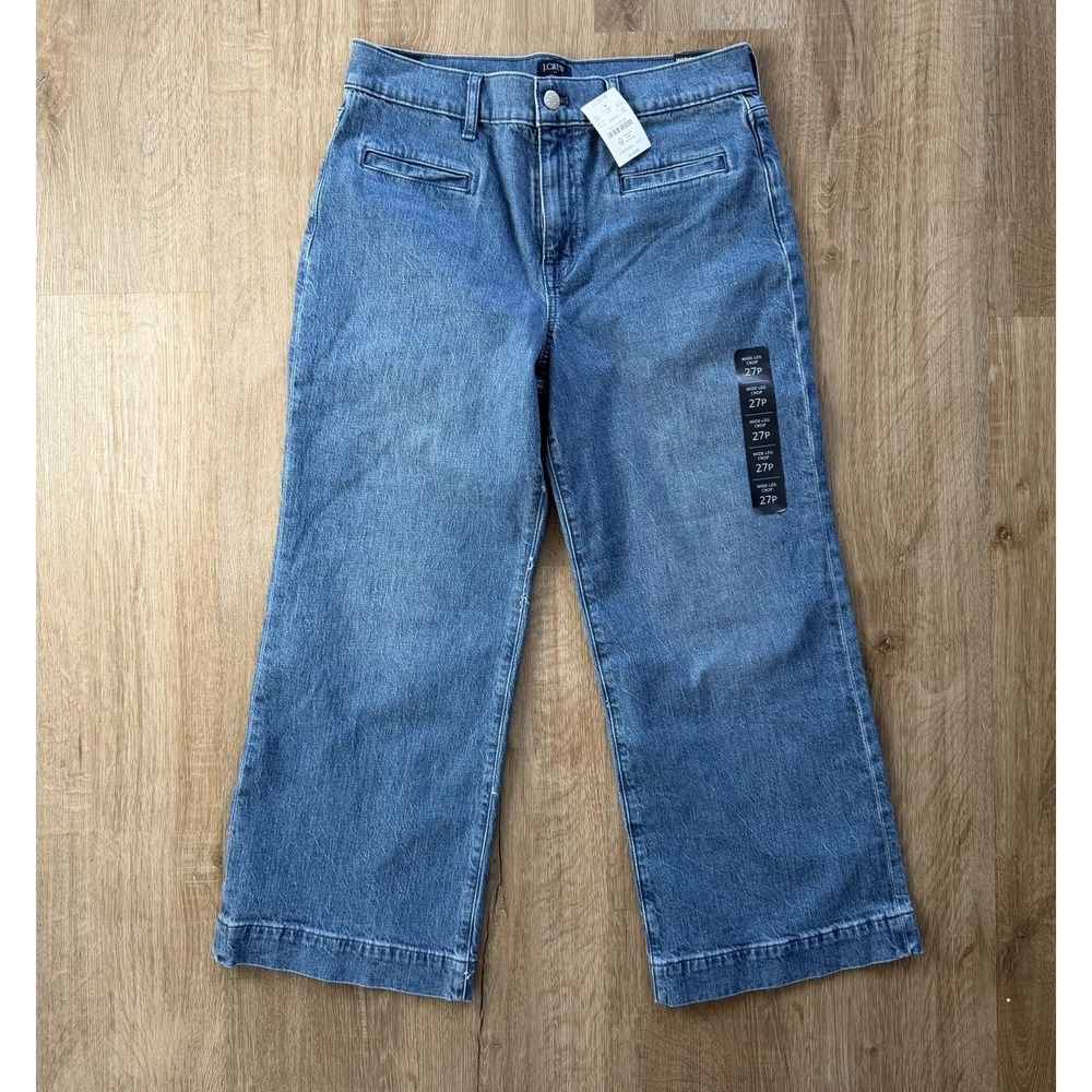 J Crew Wide Leg Cropped All Day Stretch Women's Jeans Size 27 Petite NWT